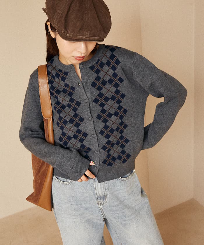 亞蓋爾圖案 JACQUARD 針織開衫 限定展開