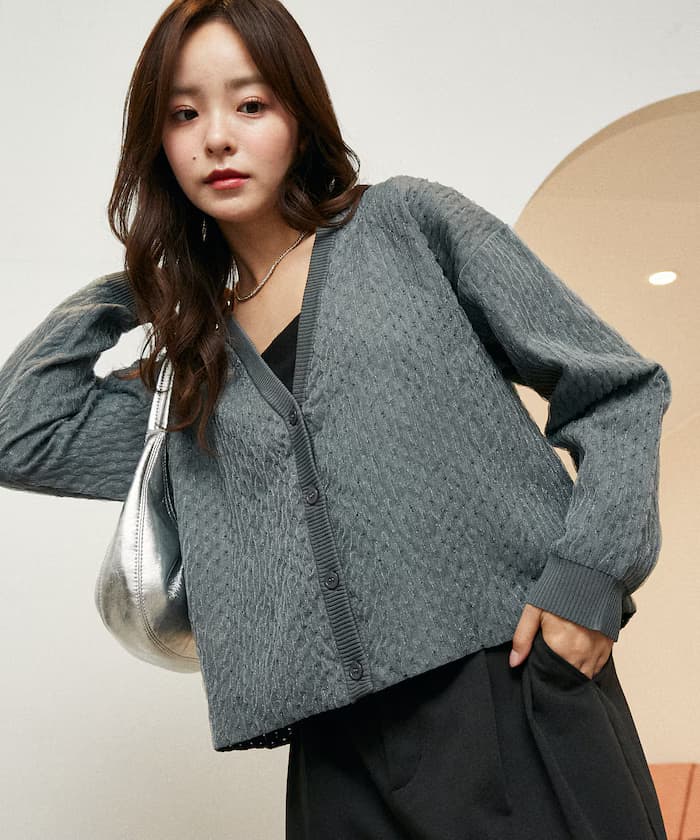 亮片透膚提花針織開衫 限定展開