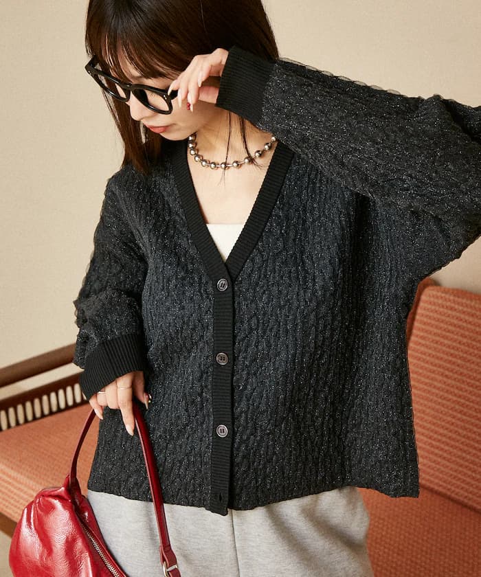 亮片透膚提花針織開衫 限定展開