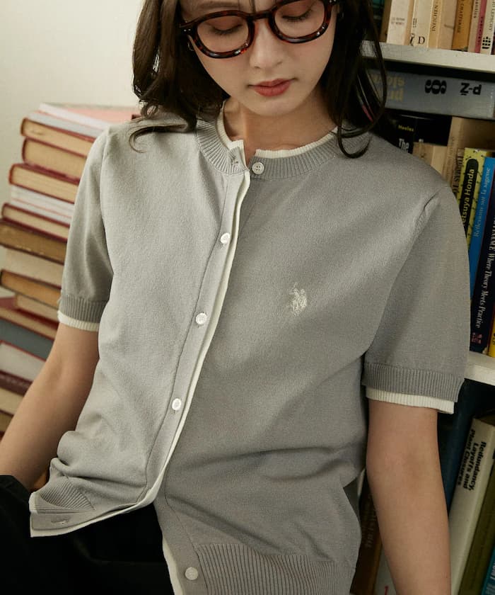 接觸冷感別注短版袖假層次針織開衫限定展開