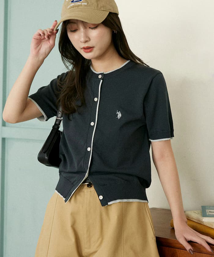 接觸冷感別注短版袖假層次針織開衫限定展開