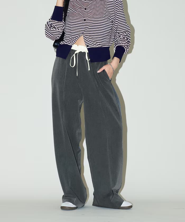 腰部打褶鬆緊拼接易穿褲 限定展開