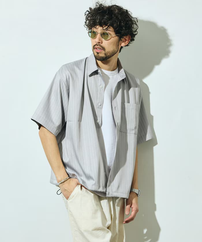 束繩條紋短袖襯衫 / 可搭套裝