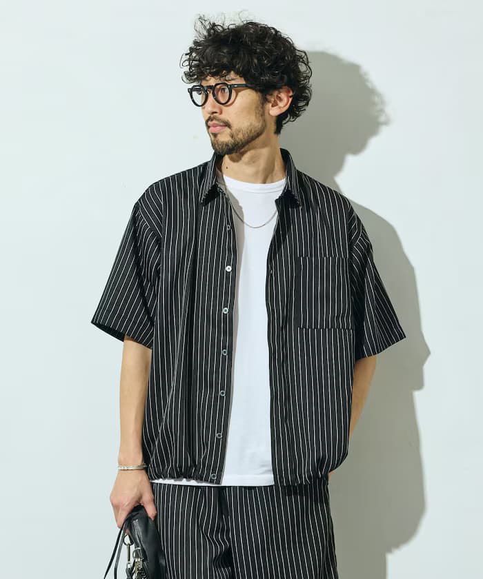 束繩條紋短袖襯衫 / 可搭套裝