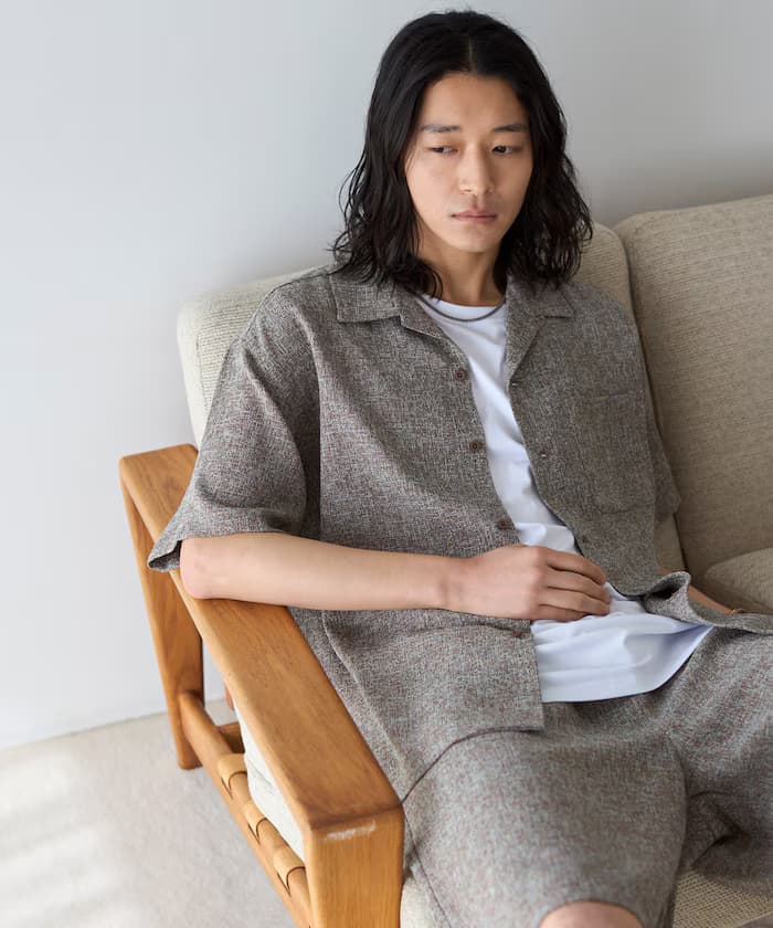 粗花呢短袖開襟襯衫 / 套裝搭配款