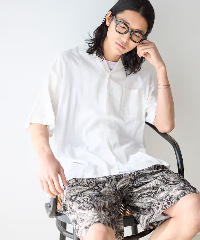 多比織短袖開領襯衫 / 寬版