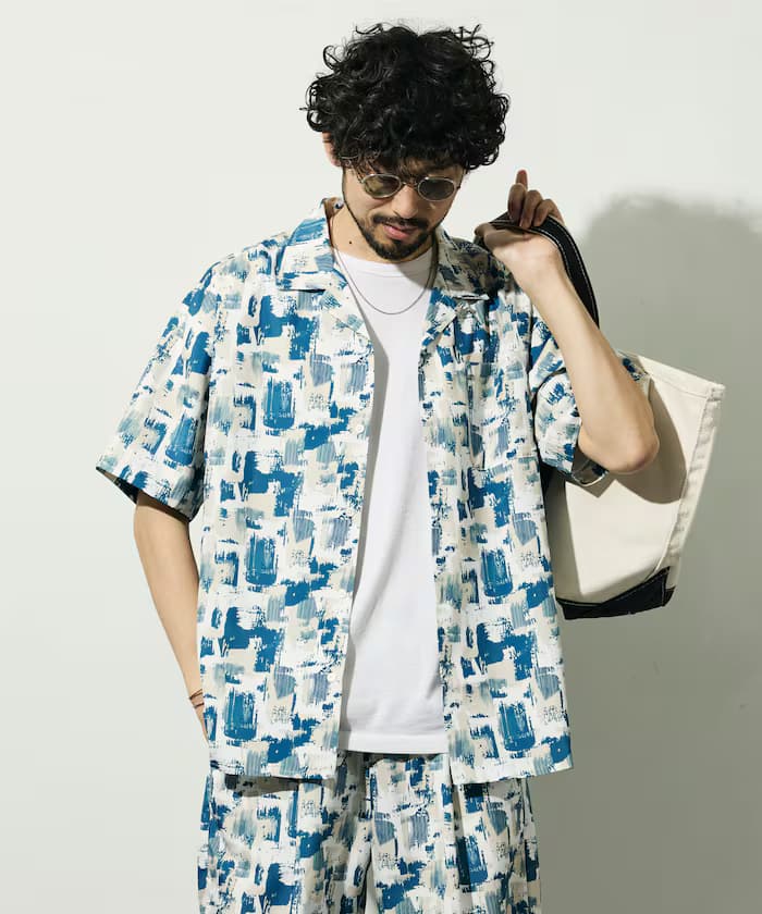 開襟短袖襯衫 總圖案設計 可搭成套裝