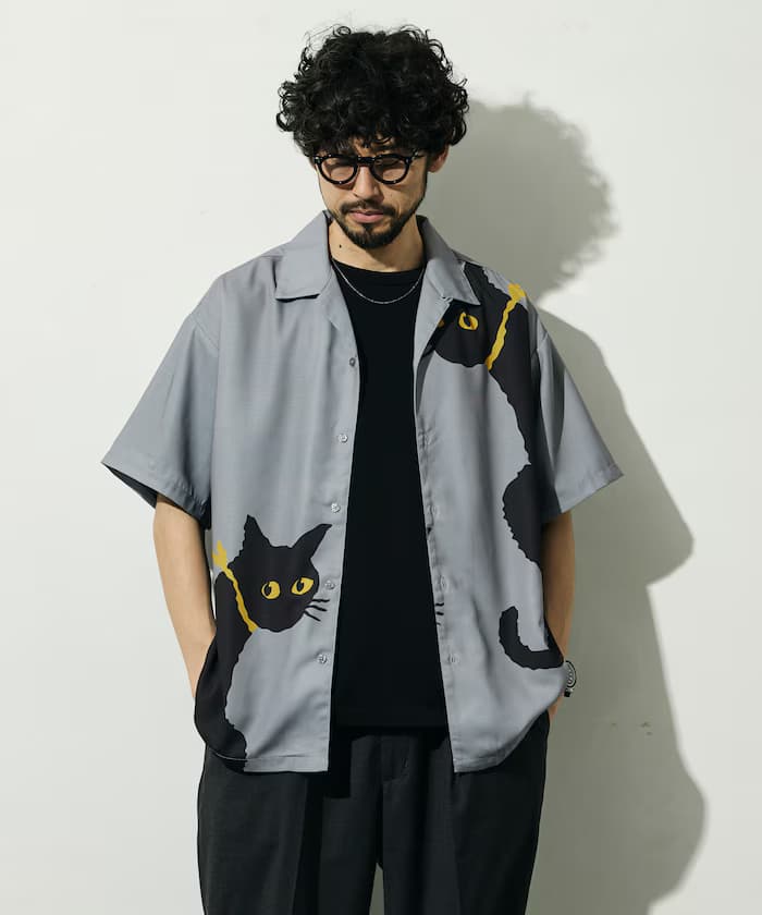 開襟大花紋短袖襯衫 / 寬版廓形