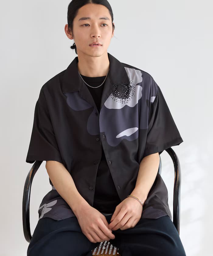 開襟大花紋短袖襯衫 / 寬版廓形