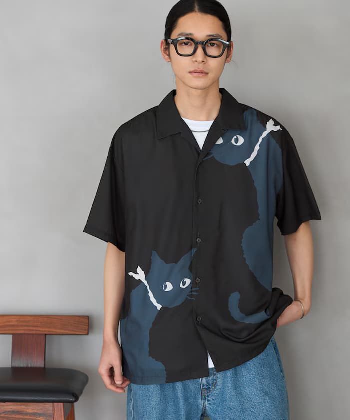 開襟大花紋短袖襯衫 / 寬版廓形