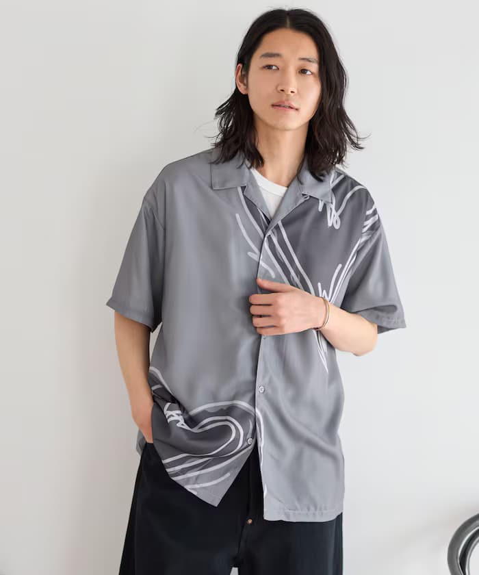 開襟大花紋短袖襯衫 / 寬版廓形