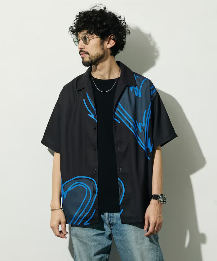 開襟大花紋短袖襯衫 / 寬版廓形