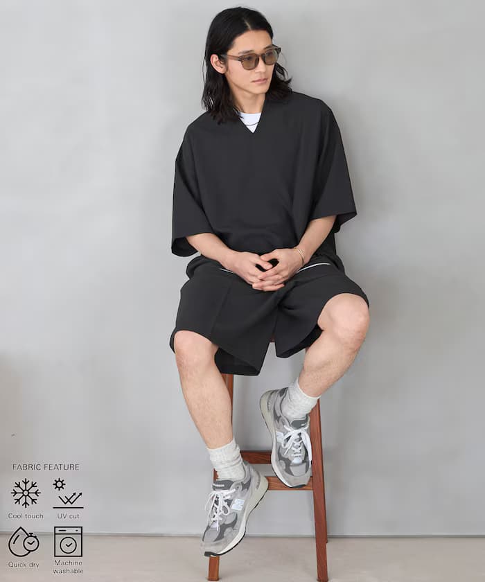 機能性素材套頭衫短版襯衫3件組套裝 可水洗 UVカット 速乾性 接觸冷感