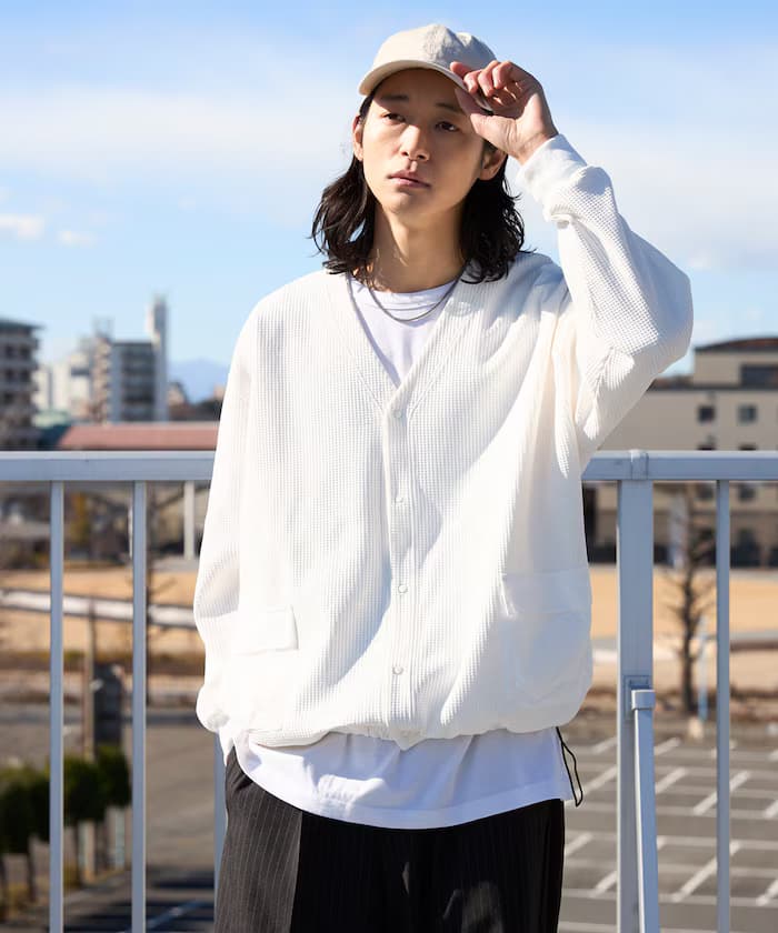 側口袋束繩科技保溫針織開衫