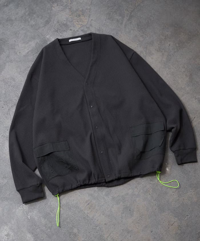 側口袋束繩科技保溫針織開衫