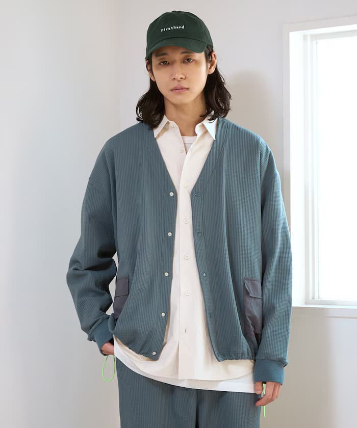側口袋束繩科技保溫針織開衫