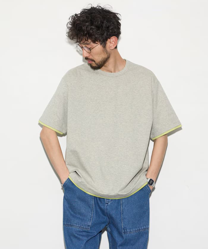 寬鬆版雙面穿棉布半袖T恤 / 撞色設計