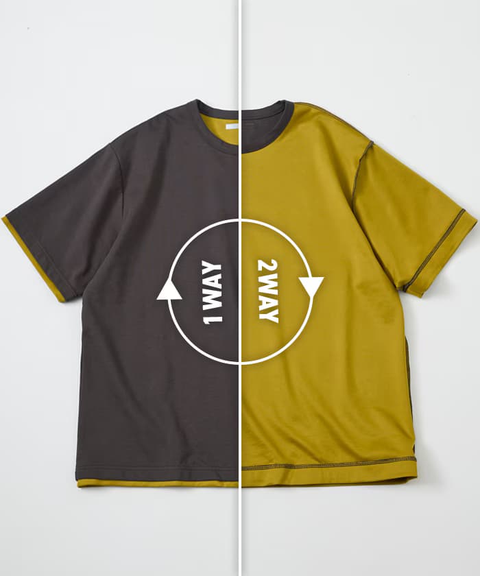 寬鬆版雙面穿棉布半袖T恤 / 撞色設計