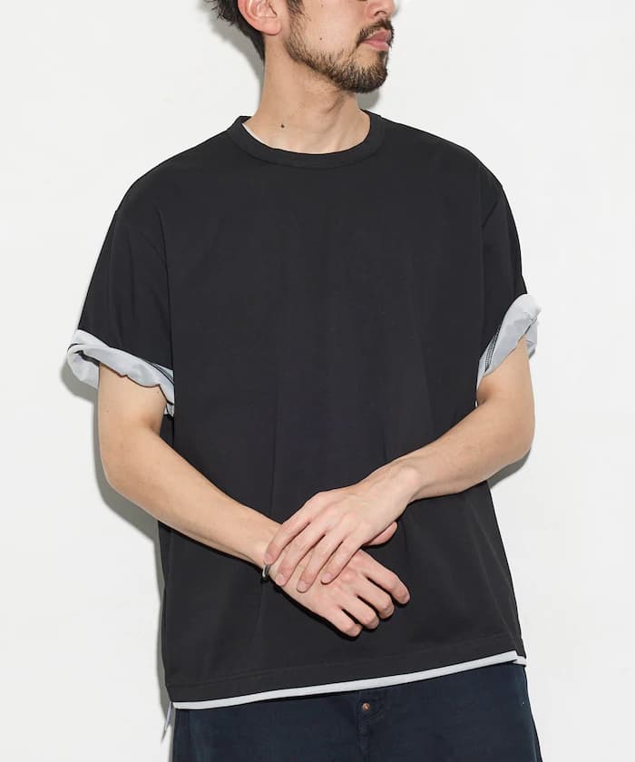 寬鬆版雙面穿棉布半袖T恤 / 撞色設計