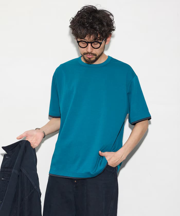 寬鬆版雙面穿棉布半袖T恤 / 撞色設計