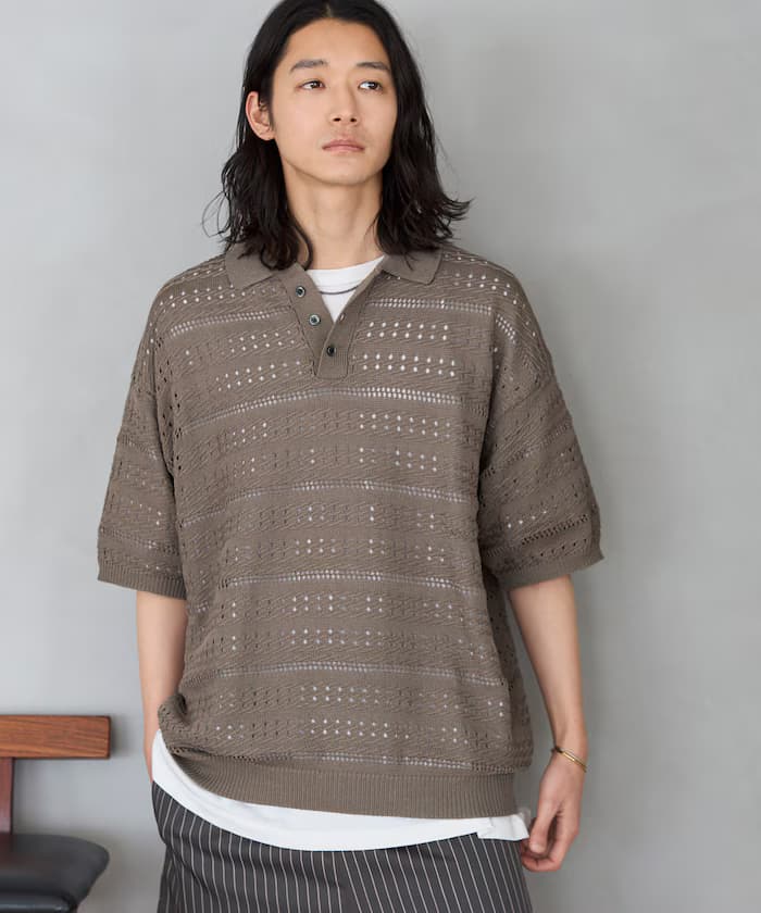 寬版短袖針織Polo衫