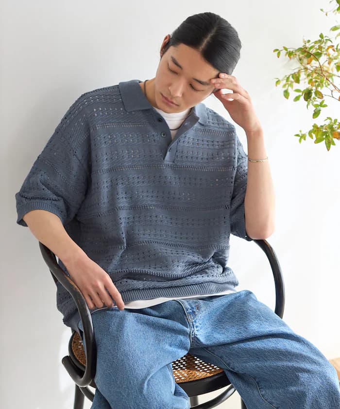 寬版短袖針織Polo衫