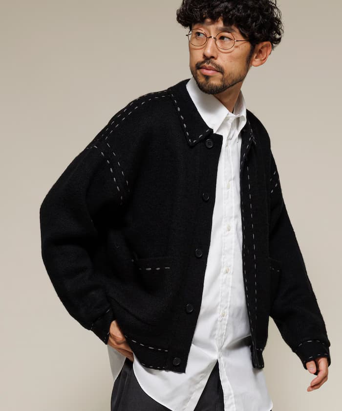 配色手工縫線針織外套 / 針織開衫