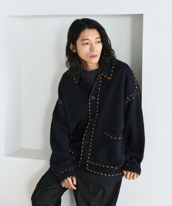 配色手工縫線針織外套 / 針織開衫