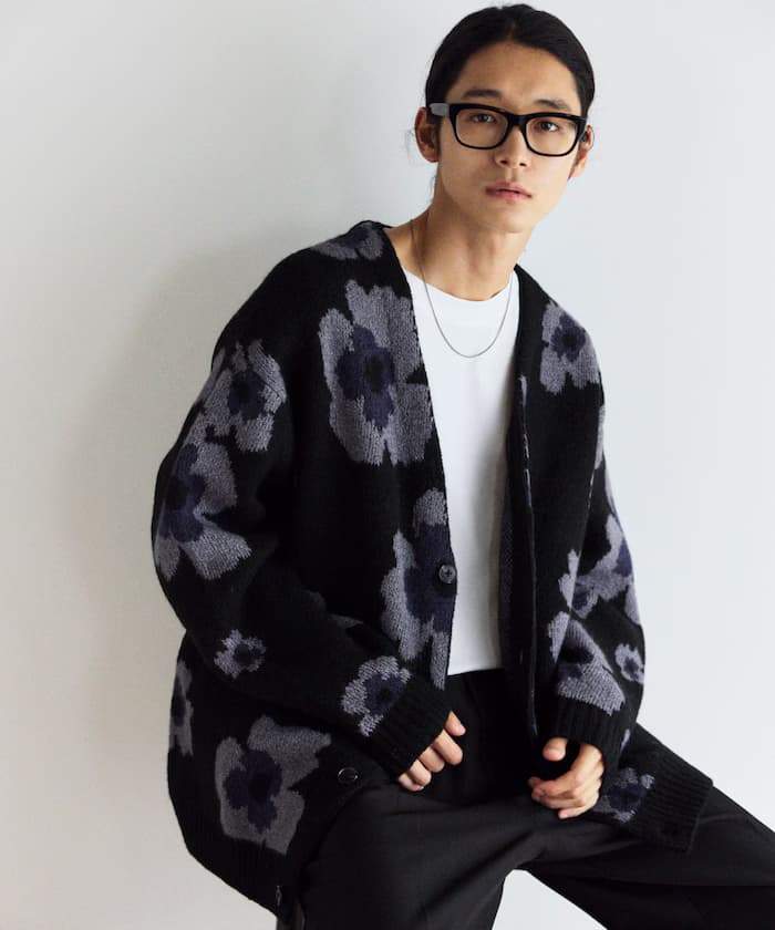 全圖案雙層提花針織開衫 / 寬鬆版型