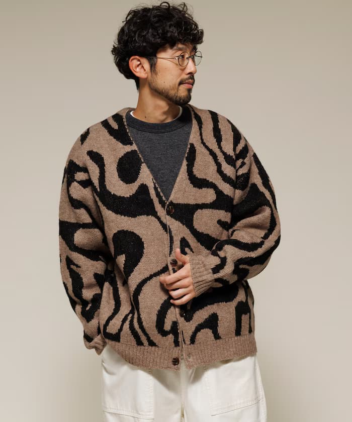 全圖案雙層提花針織開衫 / 寬鬆版型