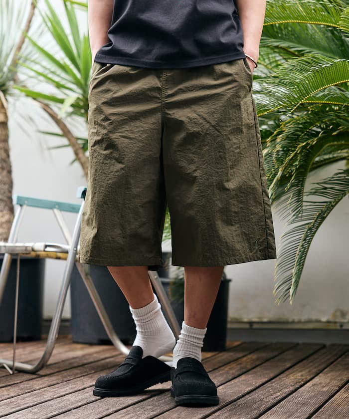 尼龍 寬管七分短褲