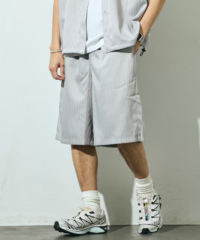 條紋鬆緩寬版短褲 / 套裝搭配款