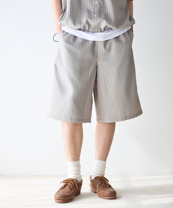 條紋鬆緩寬版短褲 / 套裝搭配款