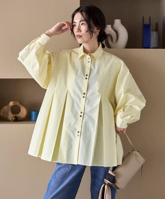 ボックス打褶 バルーンスリーブ 長版スリーブ襯衫