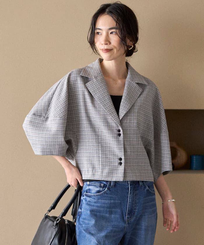 【3月11日12:00發售】卡拉米格紋泡泡袖襯衫 / 套裝對應