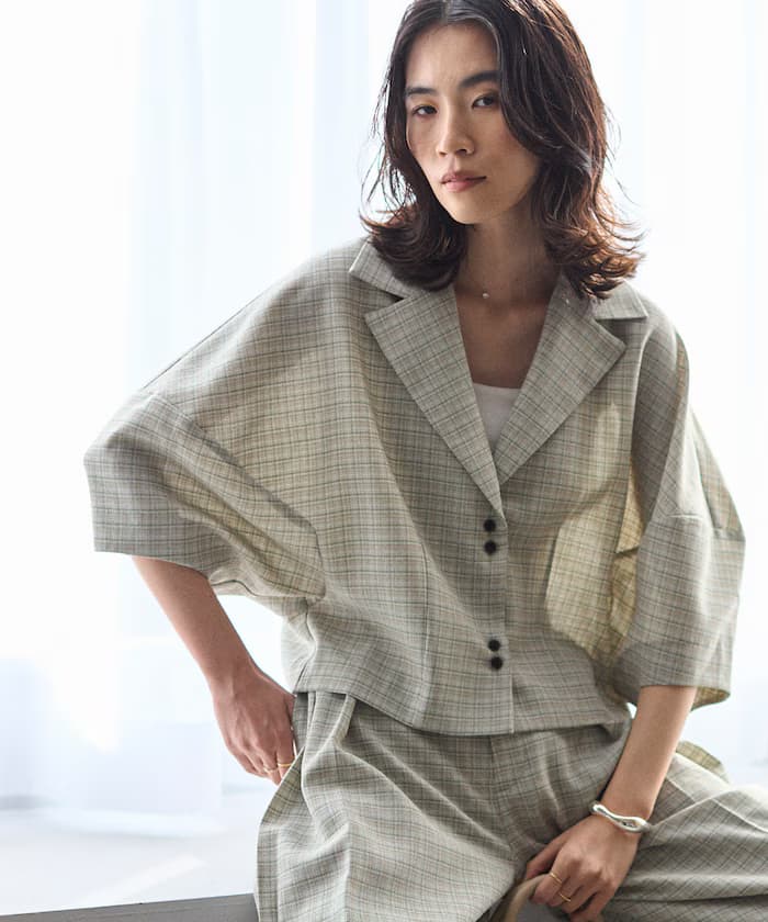 【3月11日12:00發售】卡拉米格紋泡泡袖襯衫 / 套裝對應