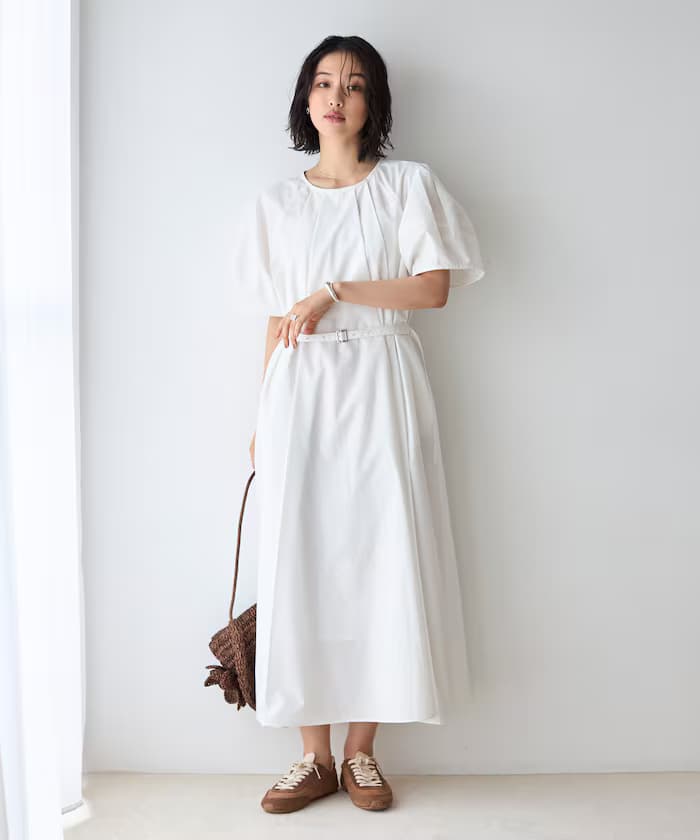 泡泡袖 2WAY 連身裙 五分袖