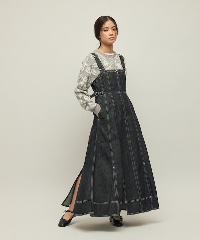 丹寧魚尾連身裙 / A字線開衩吊帶丹寧連身裙 / 吊帶裙