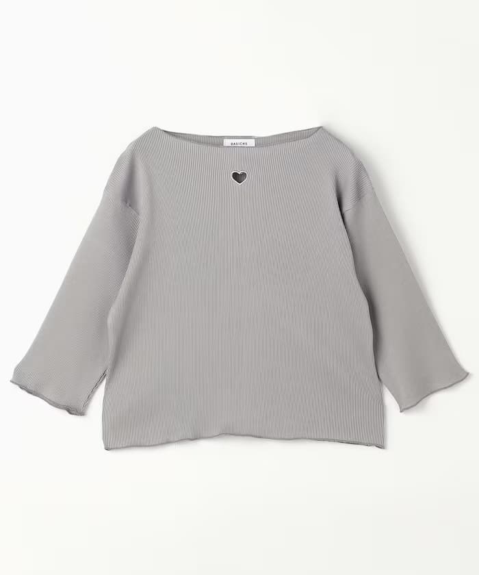 T Rib T-shirt / a-T01 / ハート刺繍 5分袖 棉質 リブ上衣