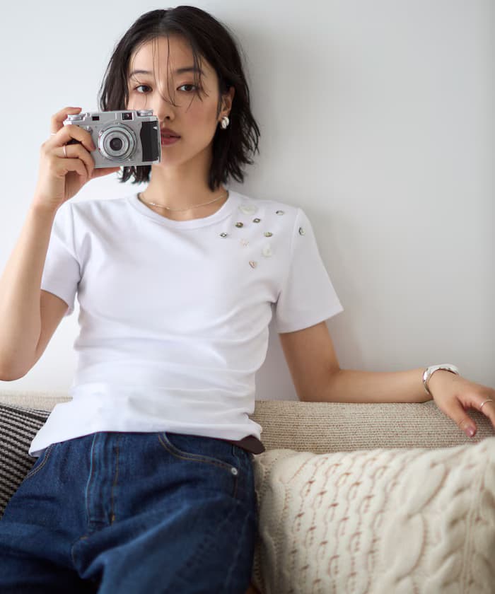 多鈕扣棉質莫代爾半袖T恤