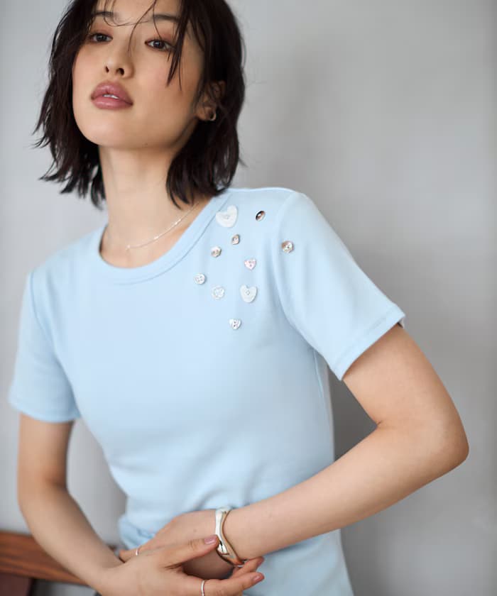 多鈕扣棉質莫代爾半袖T恤