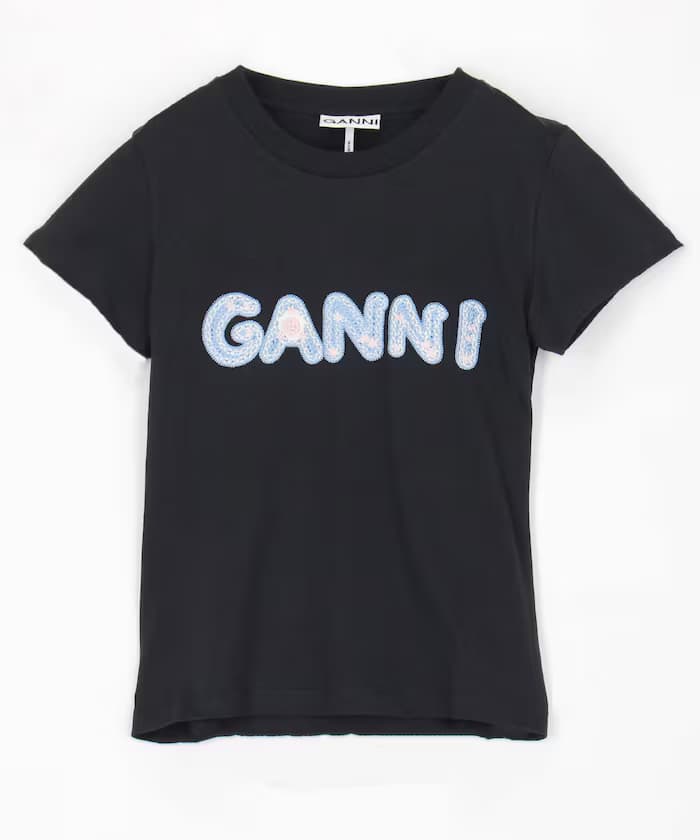 Ganni 基本棉質圓領短袖上衣 胸前Logo刺繡
