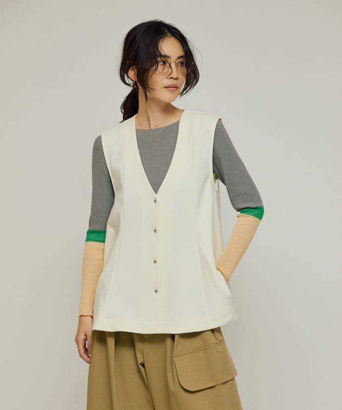 菱形格紋荷葉邊V領背心