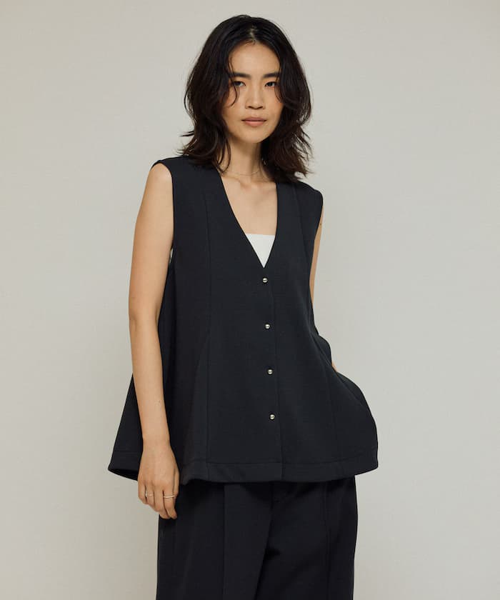 菱形格紋荷葉邊V領背心