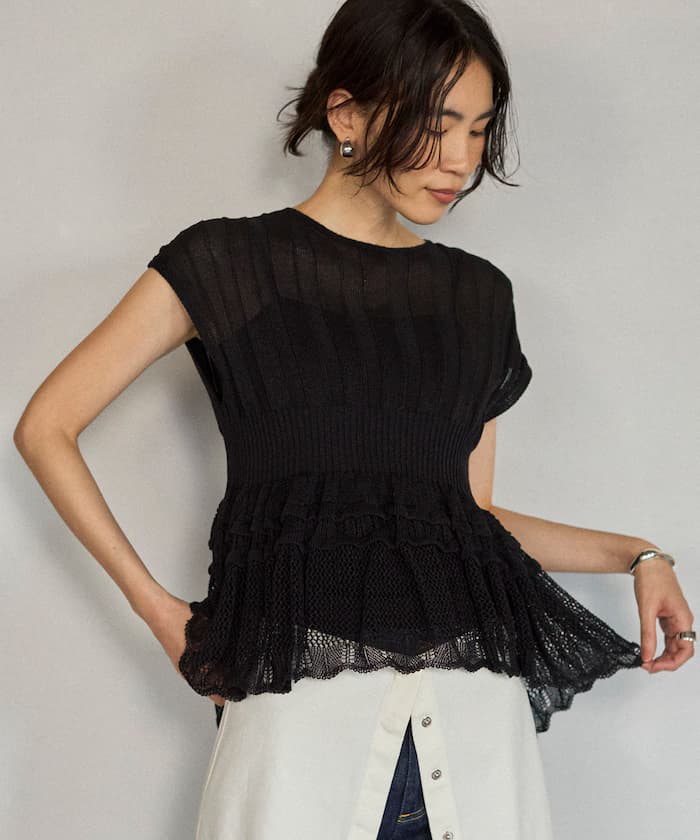 【3月11日12:00發售】日本製 全成型無縫紙質混紡荷葉邊上衣