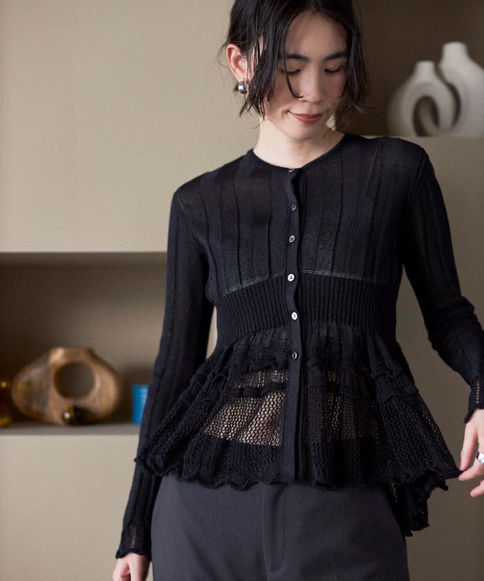 【3月11日12:00發售】日本製 全成型 荷葉邊 針織開衫