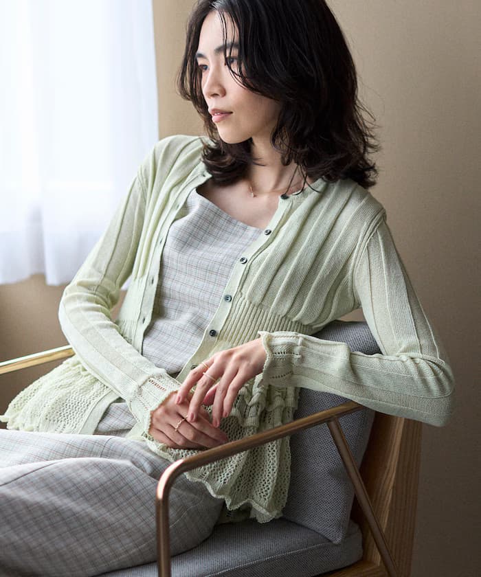 【3月11日12:00發售】日本製 全成型 荷葉邊 針織開衫