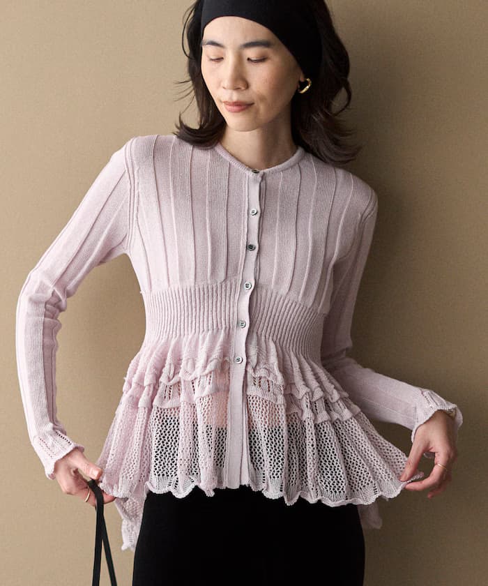 【3月11日12:00發售】日本製 全成型 荷葉邊 針織開衫