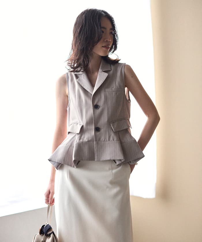 細條紋喇叭下擺短版馬甲