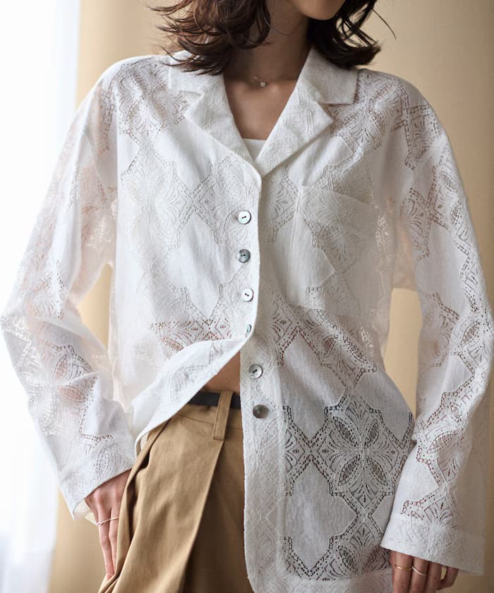 蕾絲拼接襯衫外套 / 可搭配套裝